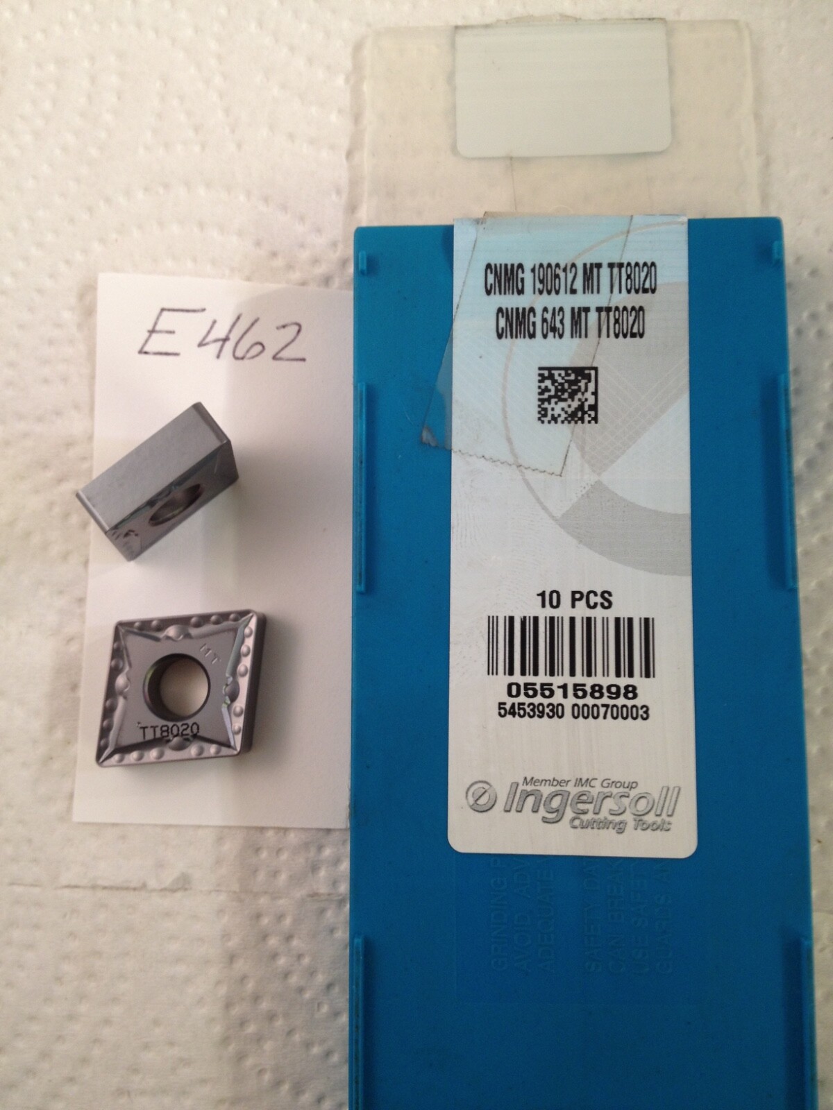 10 NEW INGERSOLL CNMG 643-MT CARBIDE INSERTS. CNMG 190612 GRADE: TT8020  -E462-