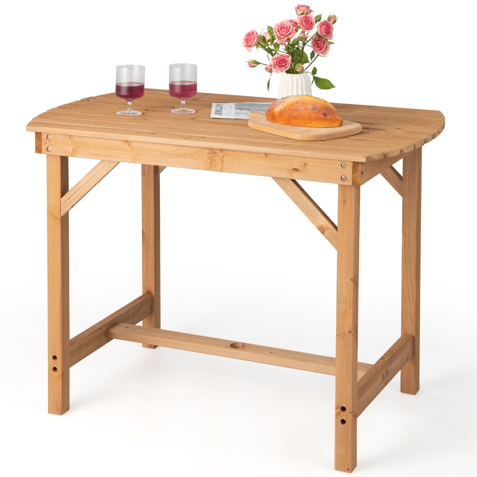Patio Outdoor Fir Wood Dining Table 1.5" Umbrella Hole Backyard Garden Natural