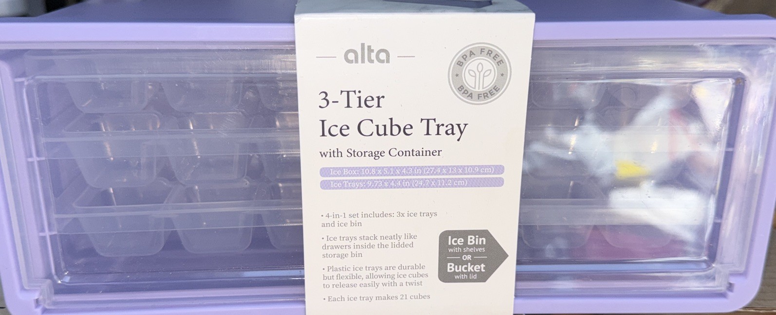 Alta 3-Tier Ice Cube Tray with storage container Lavender BPA FREE
