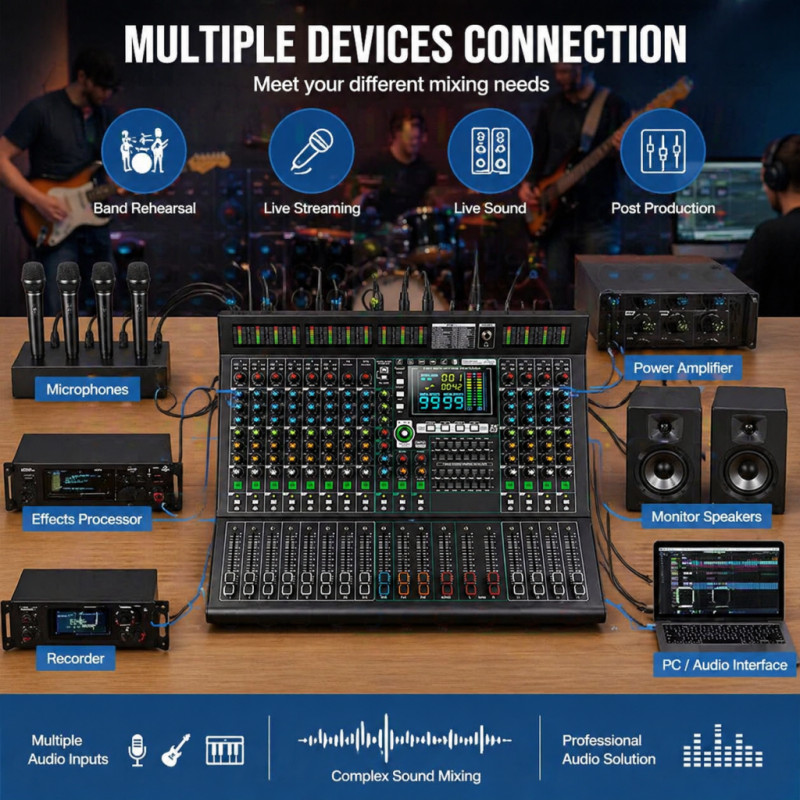 14-channel professional mixer with 99DSP effects / Bluetooth / USB connectors