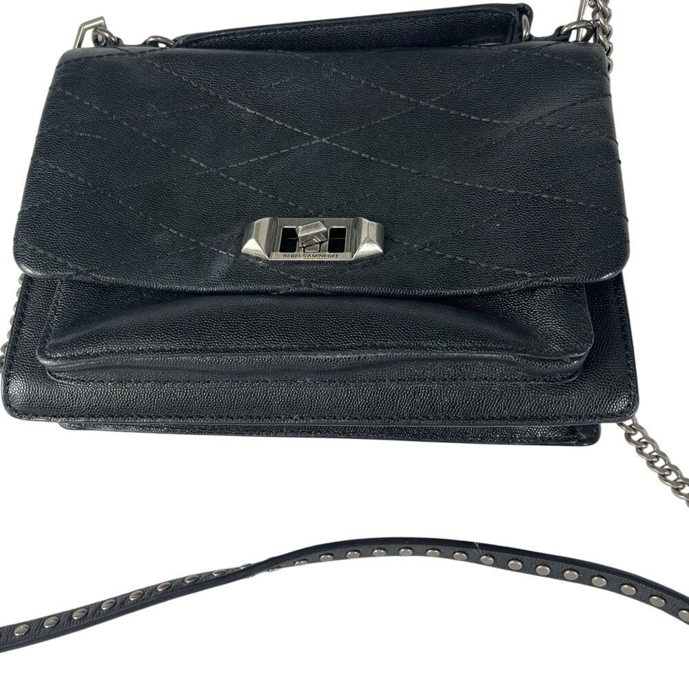 Rebecca Minkoff Crossbody Bag Womens Black Excellent Je T'aime Quilted Leather