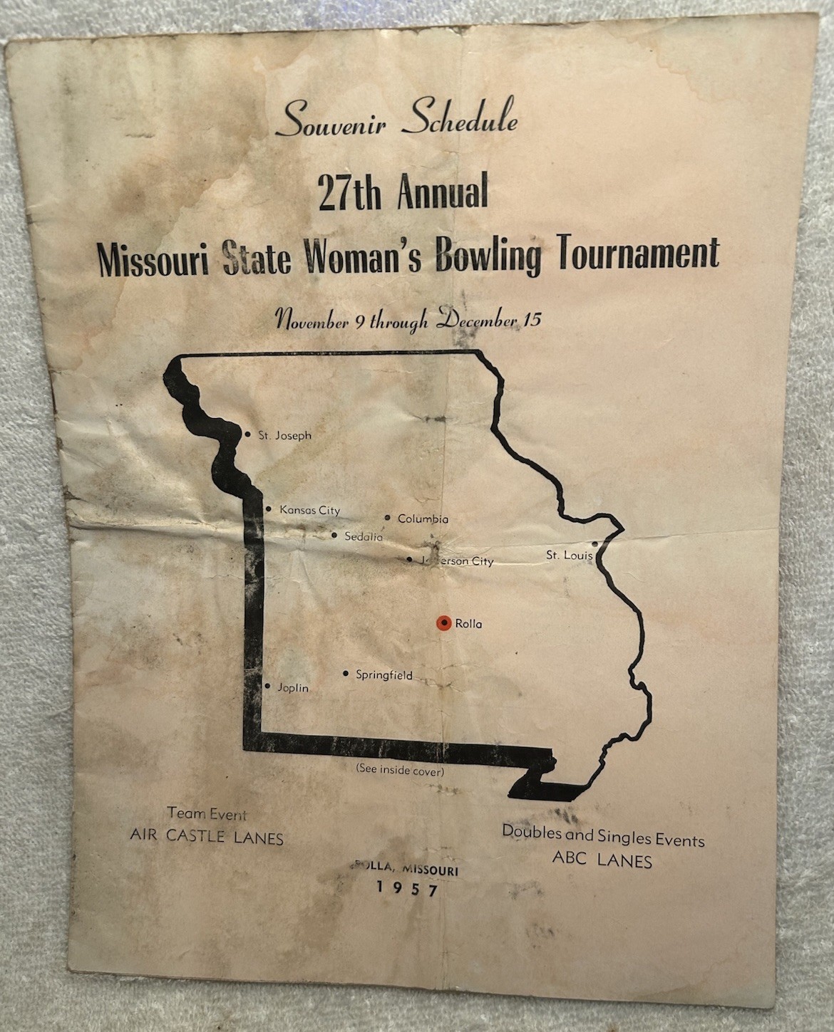 1957 Program Missouri State Women’s Bowling Tournament Hundreds Of Names Rolla