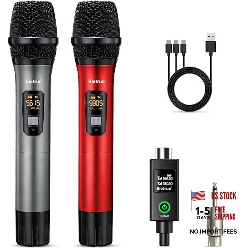 XLR Wireless Microphone, UHF Dual Handheld Dynamic Grey Red with receiver