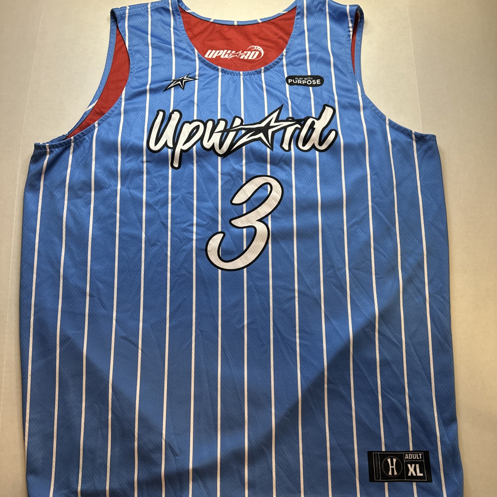 Upward Basketball Reversable Jersey #3 Adult XLarge Pinstripe Blue White Red XL