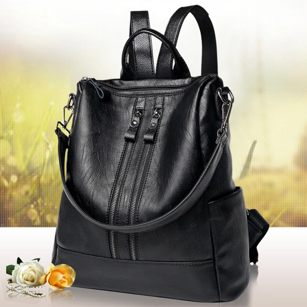 Women Soft Leather Backpack School Black Casual Multifunctional College Bag US