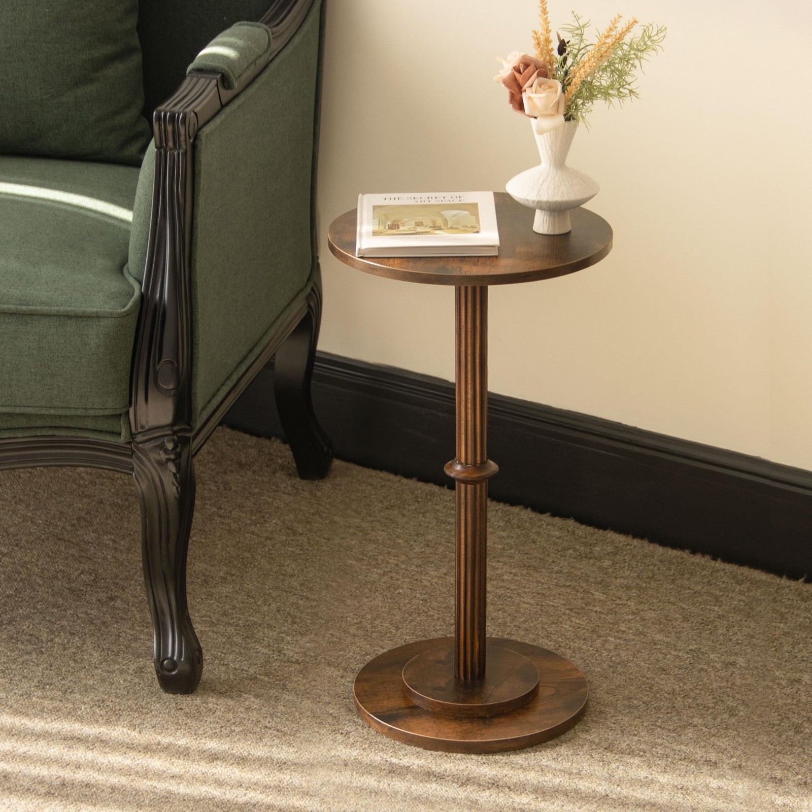 Drink Table, Small Side Table for Small Spaces, Modern Round End Table with F...