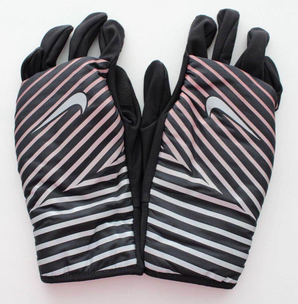 Nike Flashed Layered Womens Quilted Run Gloves Medium Black/Hyper Crimson/Silver