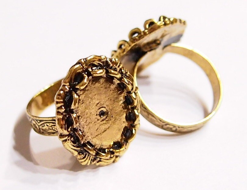 6 of 18x13mm Antique Gold Victorian Deco Angel Wings Adjustable Ring Settings