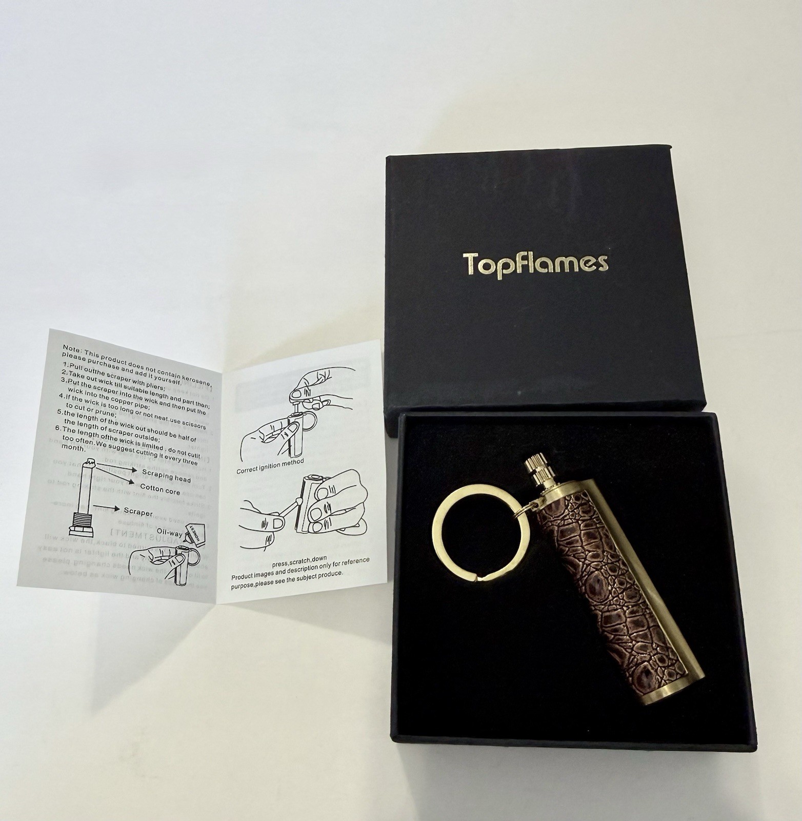 TopFlames Permanent Match Fire Starter Keychain Gold Camping Hiking Backpacking
