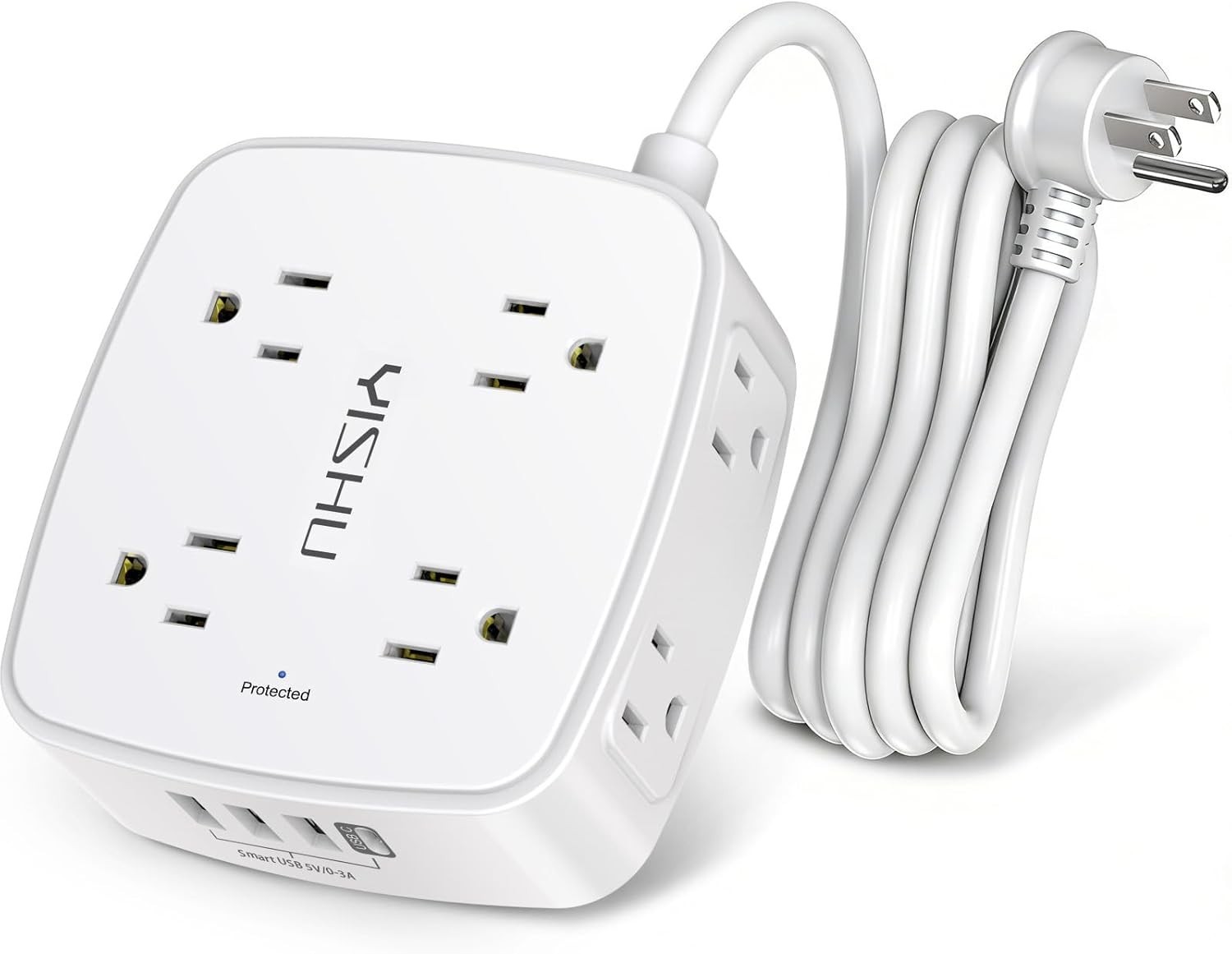 🔌 6FT Surge Protector Power Strip ⚡ 8 Outlets 4 USB Flat Plug Extension White