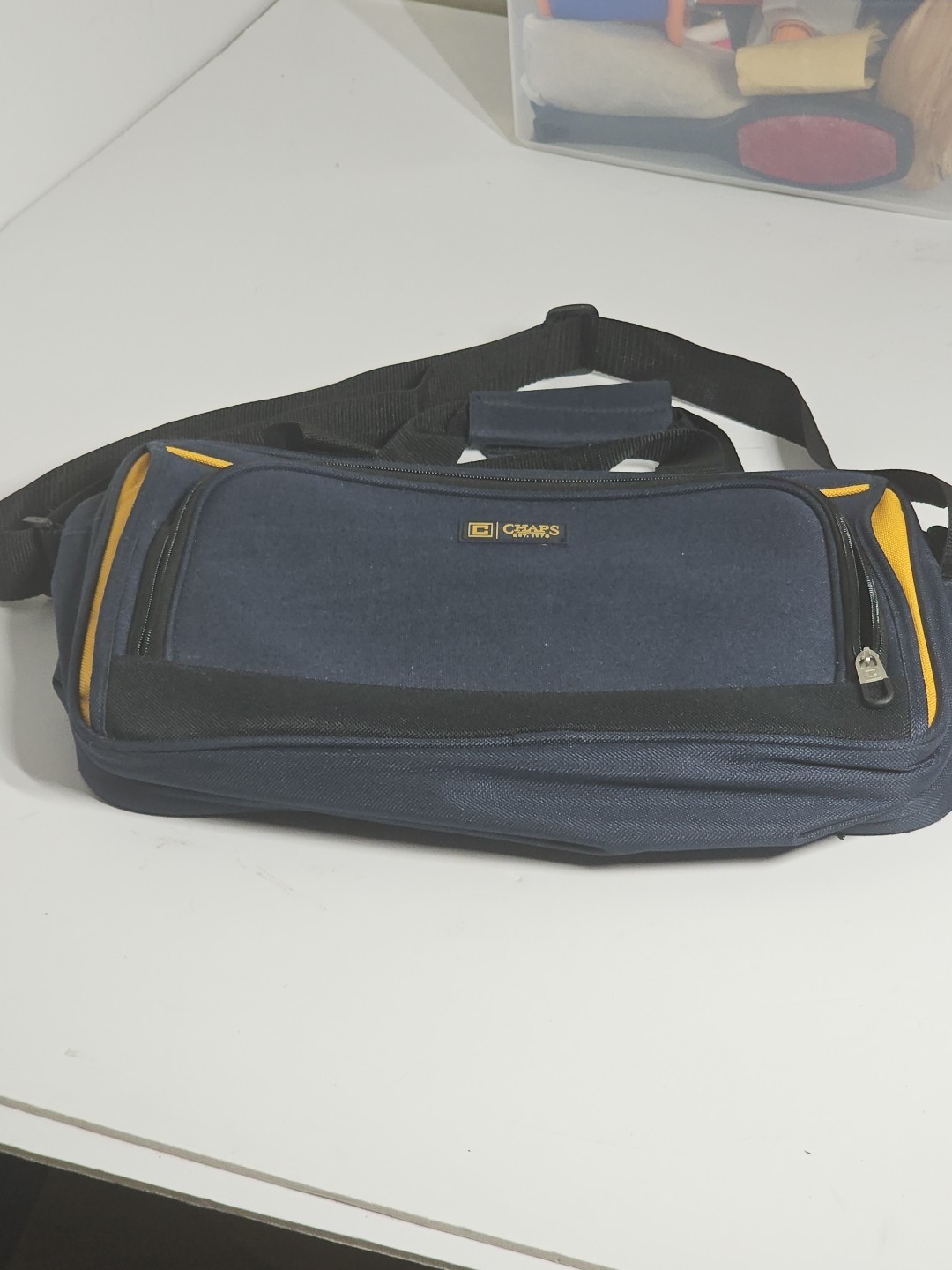 Chaps Blue Gold Trim Travel Laptop Bag Excellent Condition Modern Sleek Look