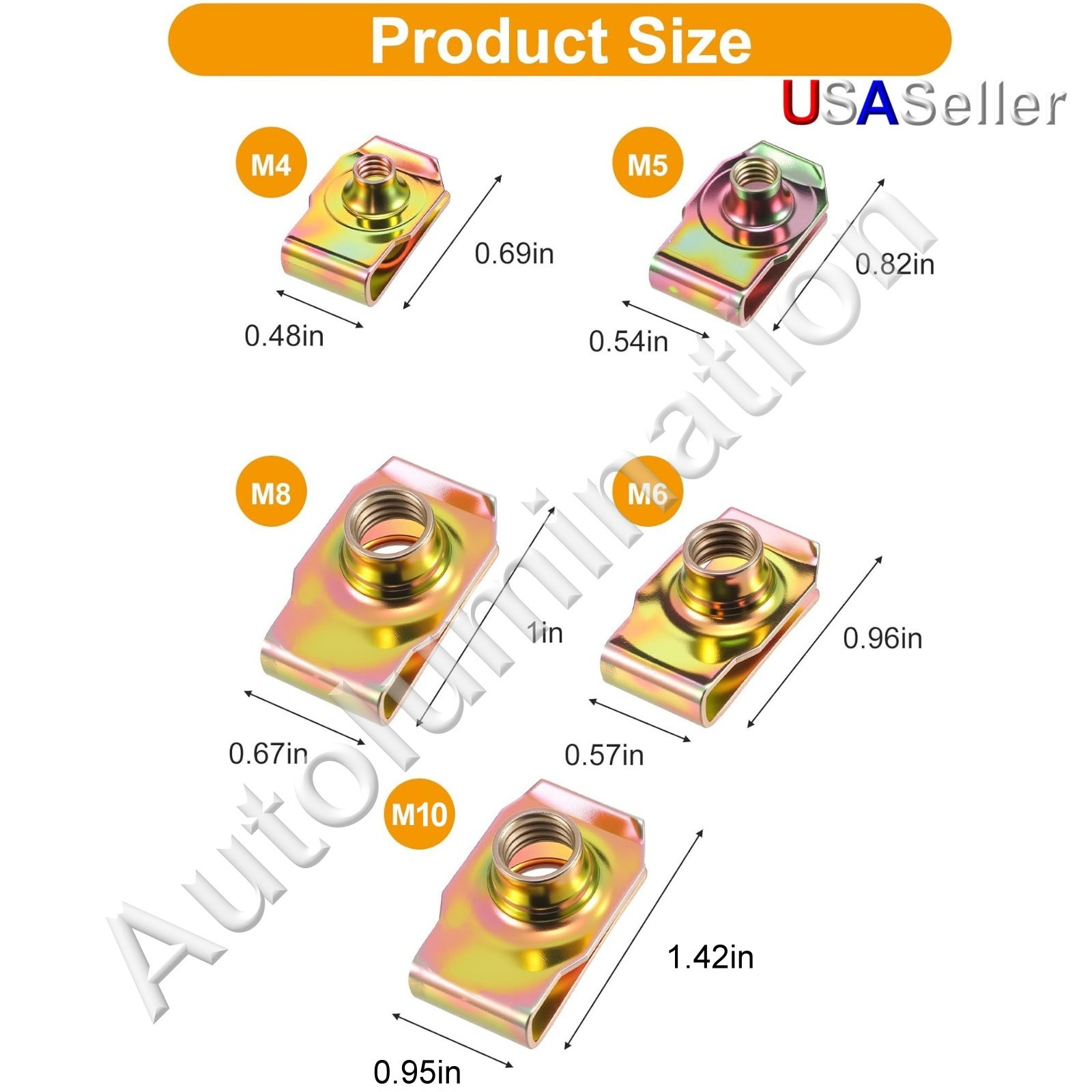 U J Fold Over Clip On Floating Nut M4 M5 M6 M8 M10 Sheet Metal Body Door Fender