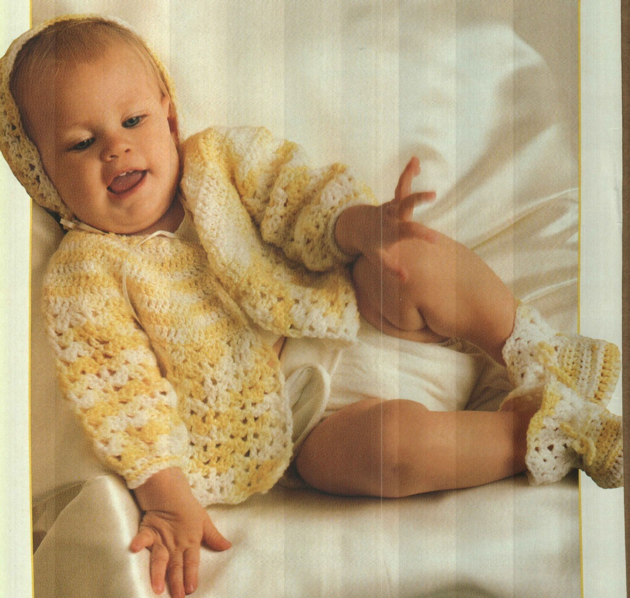 SHELL STITCH BABY SET SWEATER HAT & BOOTIES CROCHET PATTERN INSTRUCTIONS