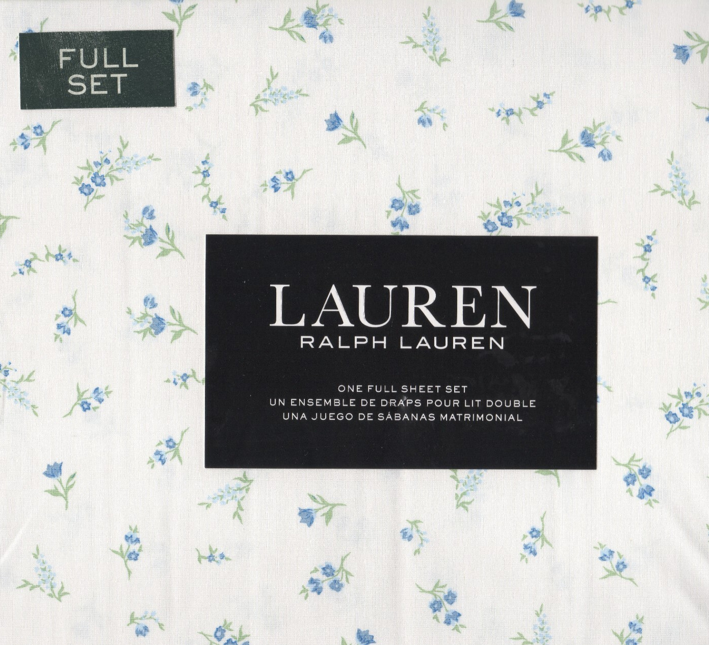Ralph Lauren Full Sheet Set Linda Floral Blue 4pc Cottage Green Farmhouse Chic
