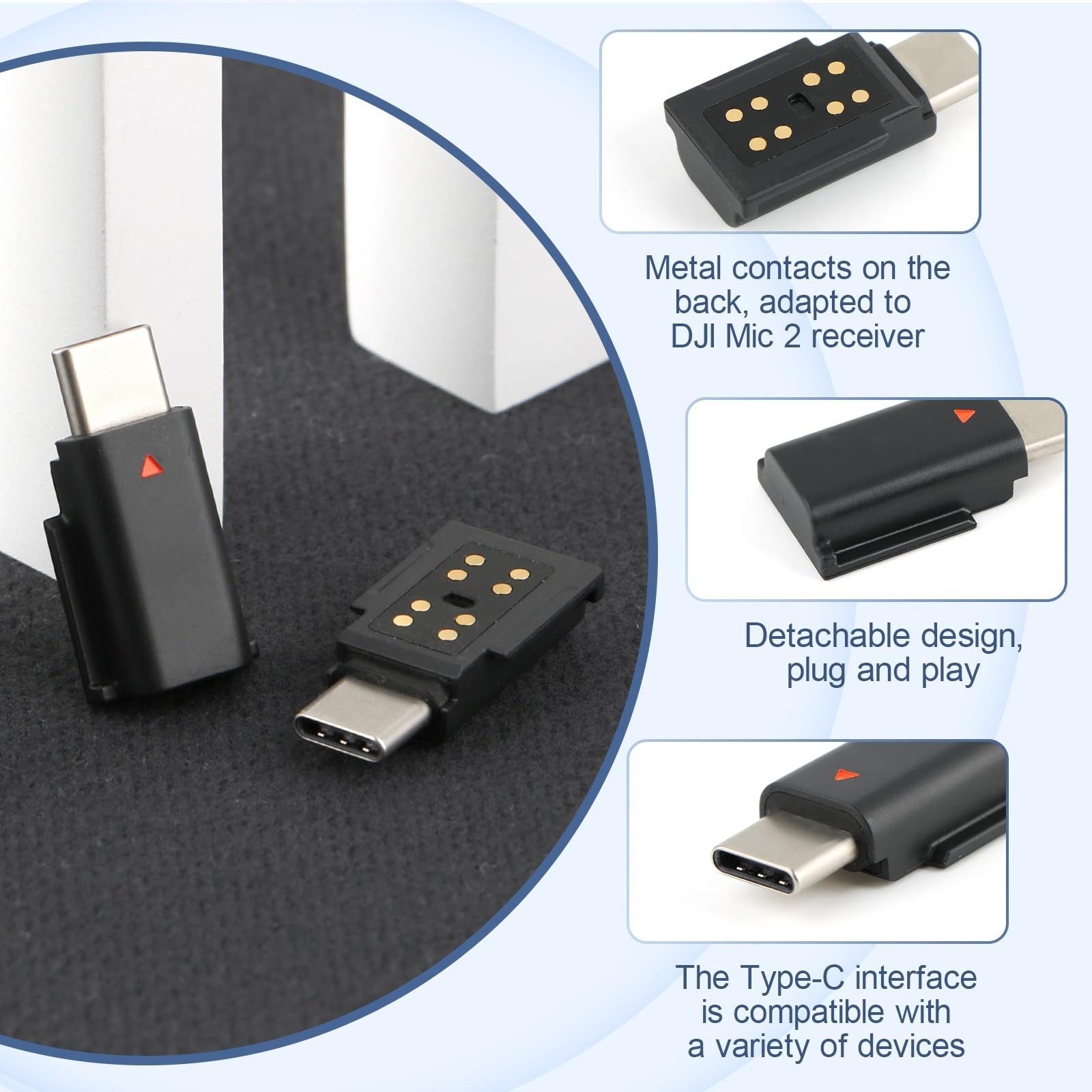 for DJI MIC 2 Adapter Type-C Phone Wireless Microphone Receiver Mic Black