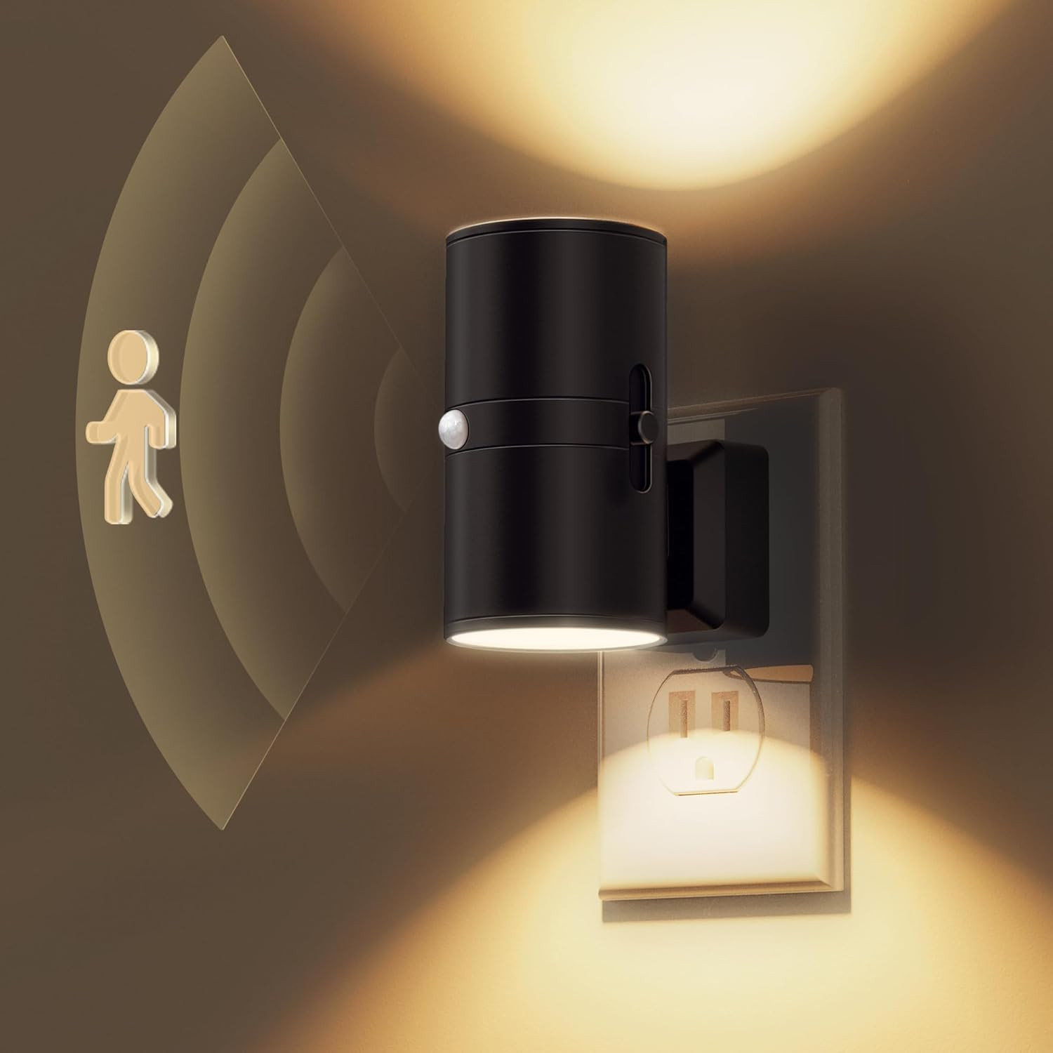 Motion Sensor Night Light Plug In, 2 Pack, Motion Activated Night Light, 0-100LM