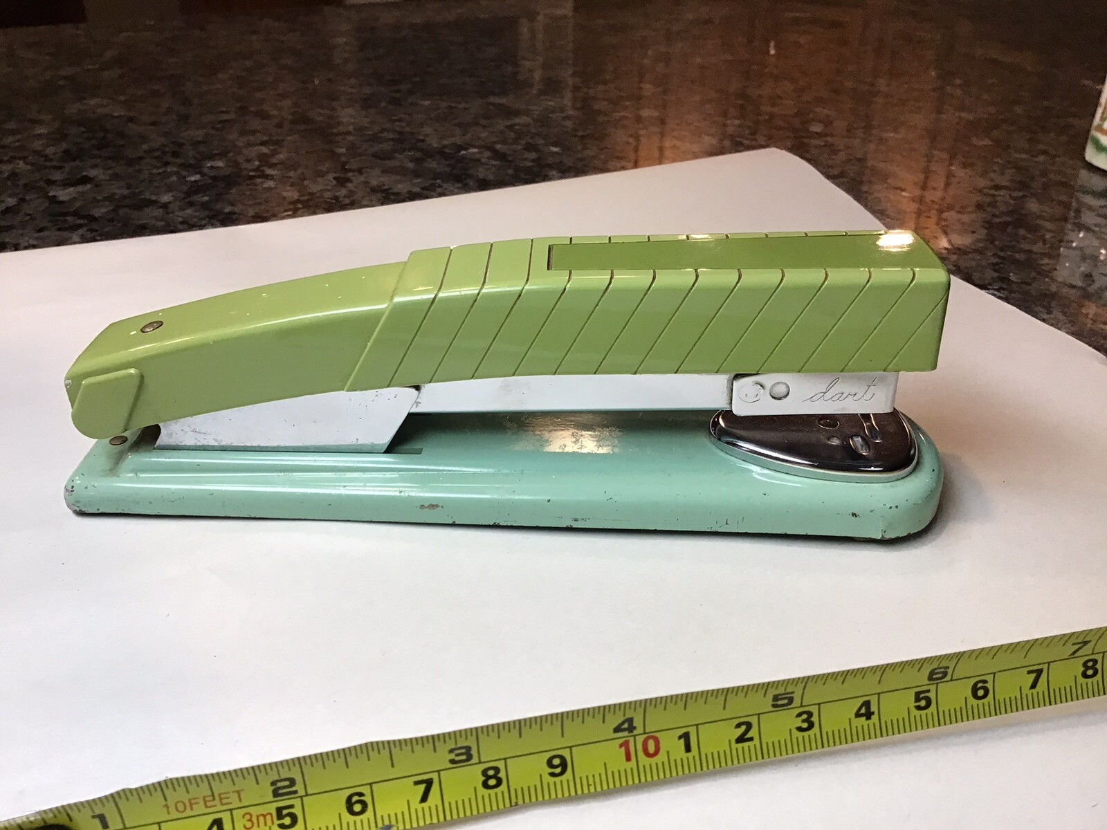 VINTAGE ACE DART METAL DESK STAPLER 450 JADE GREEN JADEITE TWO TONE Chicago USA