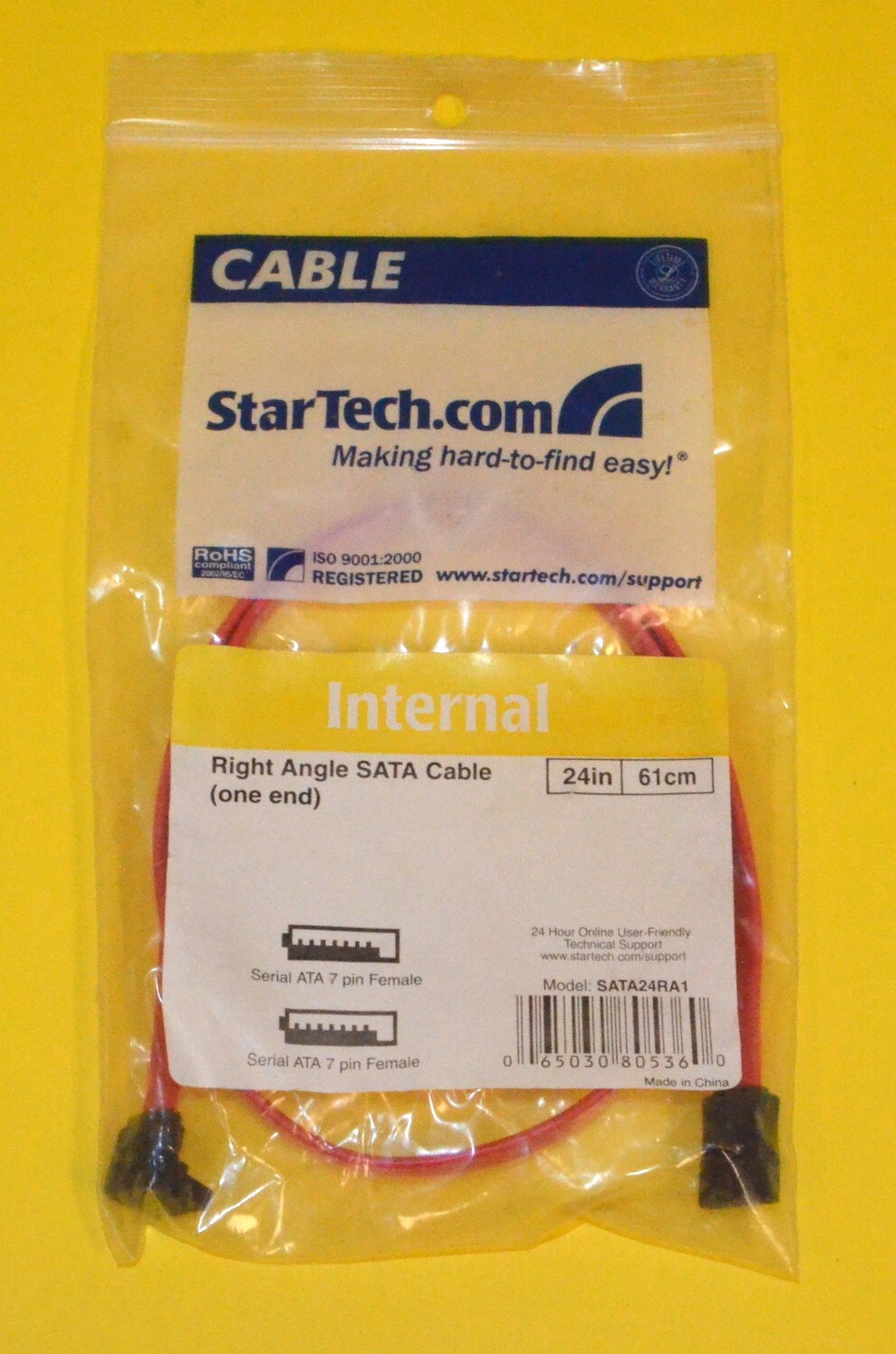 StarTech Serial ATA Internal Cable, 24",  Right Angle, Red *New* SATA24RA1