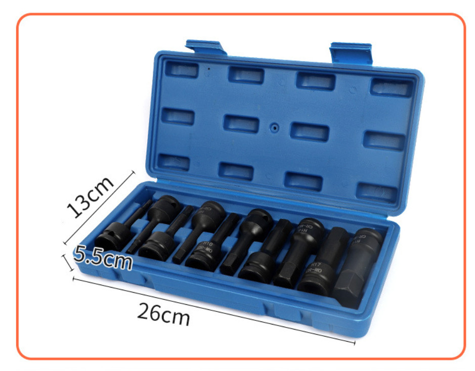 1/2'' Drive Allen / Hex Key Bit Impact Socket Set H5 - H19 Metric Deep w/ Case