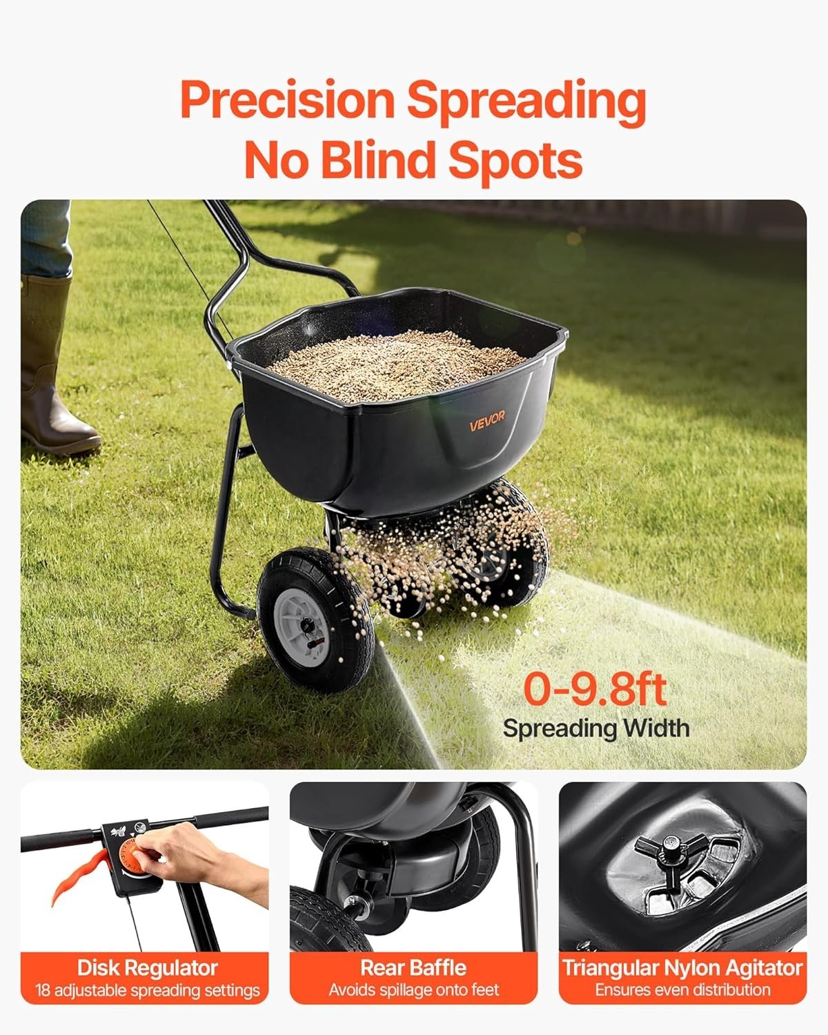 All-Terrain Walk Behind Fertilizer Spreader, 60lb Capacity, Compact Design