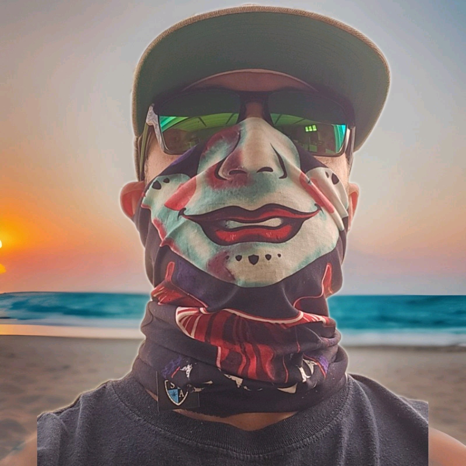 SA Face Shield Balaclava Lightweight Breathable Black Red Geometric Fishing