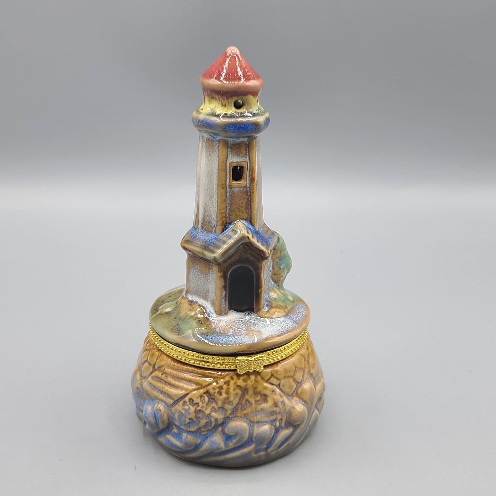 Glazed Collectible Lighthouse Themed Trinket Hinged Keepsake Box