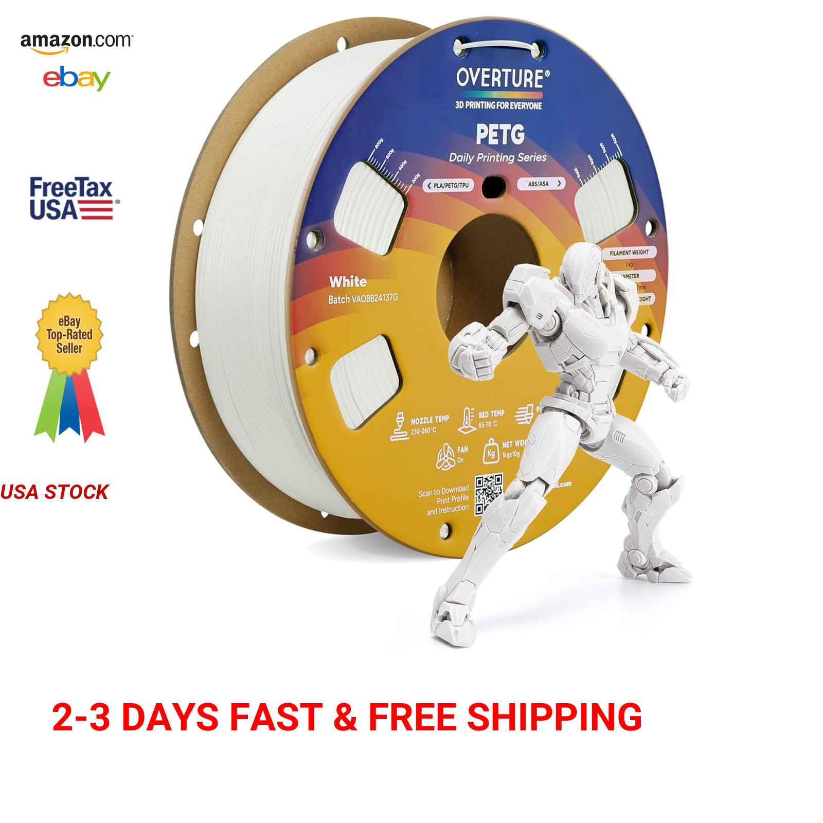 PETG Filament 1.75mm High Speed 3D Printer Filament 1kg Spool White