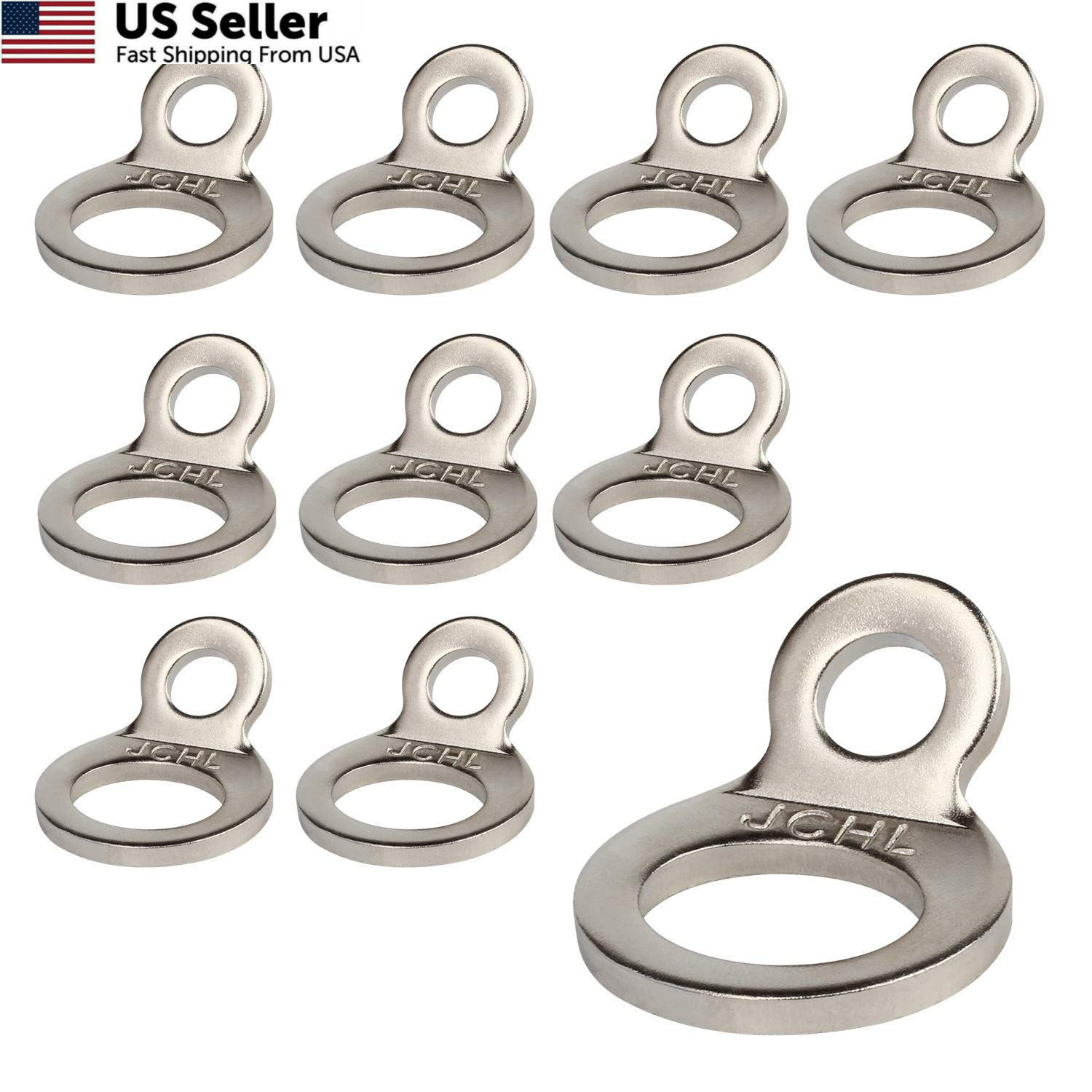 JCHL Stainless Steel Tie-Down Anchors Hooks Multi-Purpose Dirt Small, 10-Pack