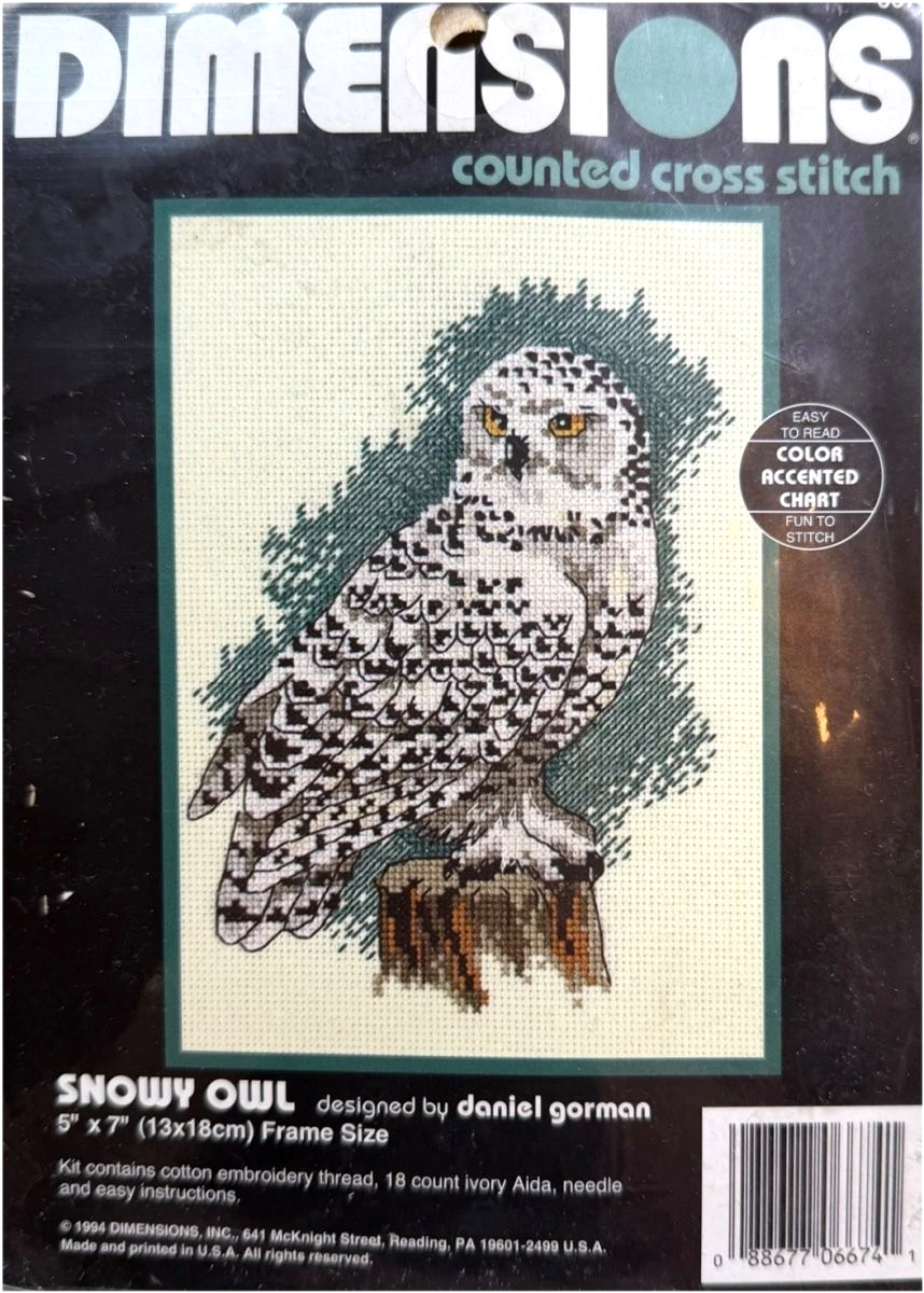 Dimensions  SNOWY OWL Cross Stitch Full Kit, AIDA, Threads ~ bird / wildlife