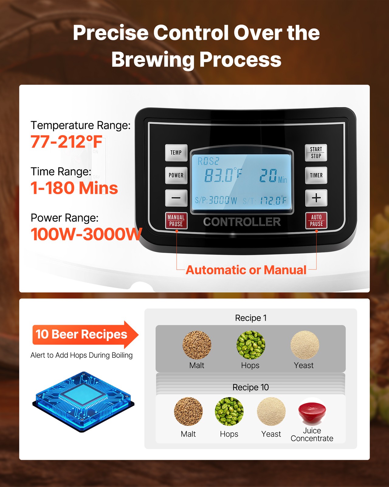 VEVOR Home Beer Brewing Machine Grain Brewing System w/ Circulating Pipe 16 Gal