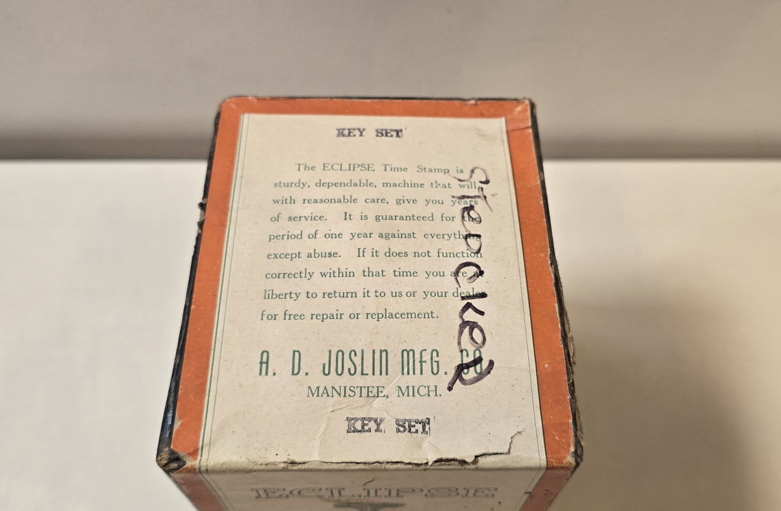 A.D. Joslin MFG CO Eclipse Time Stamp w/Box + Base - Amazing Shape CIB Needs Oil