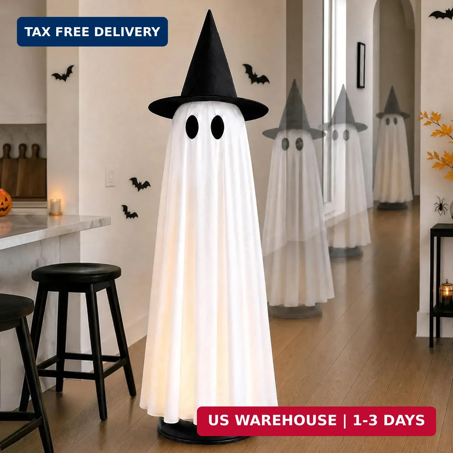 Halloween Decor Indoor 46.5" Lighted Animated Floating Ghost with Spooky Sound &