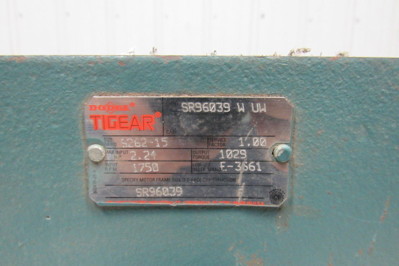 Dodge S262-15 15:1 Ratio 1750RPM 2.24Hp Input 117RPM LH Output Gear Reducer
