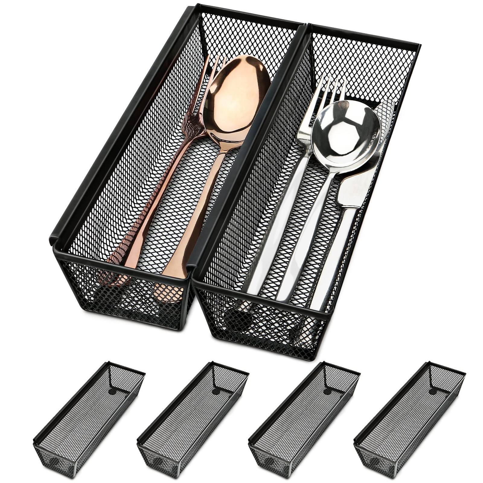 Smgmg Silverware Drawer Organizer, 9.6 * 3 * 2 Inches, Black