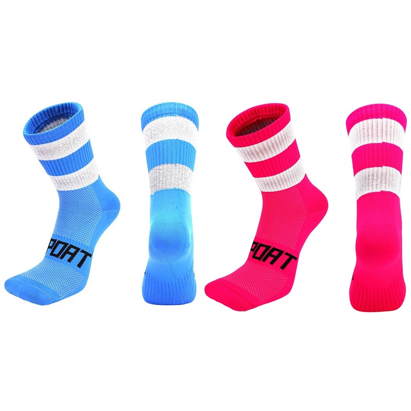 2 Pairs Reflective Cycling Socks Bicycle Riding Bike Sports Socks XC Pink Blue