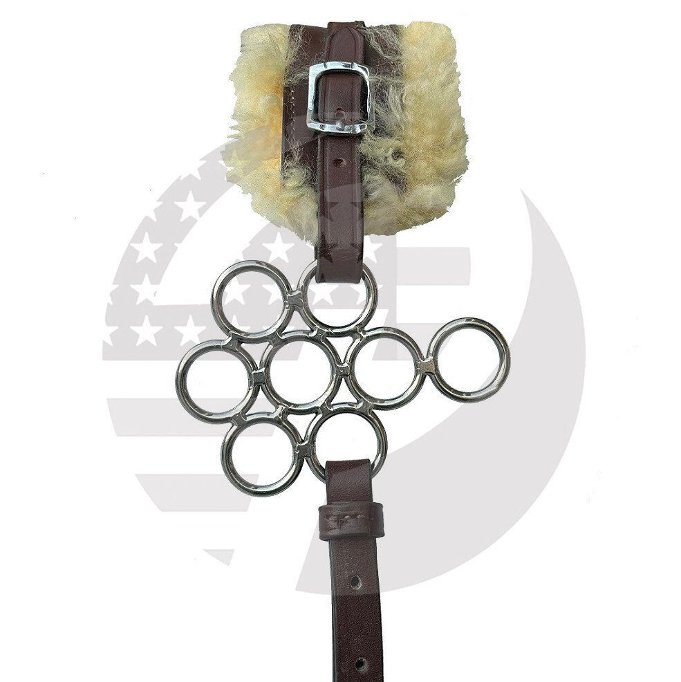 Hackamore Bitless Horse Flower Bit English Western Leather (BROWN) Genuine Fur