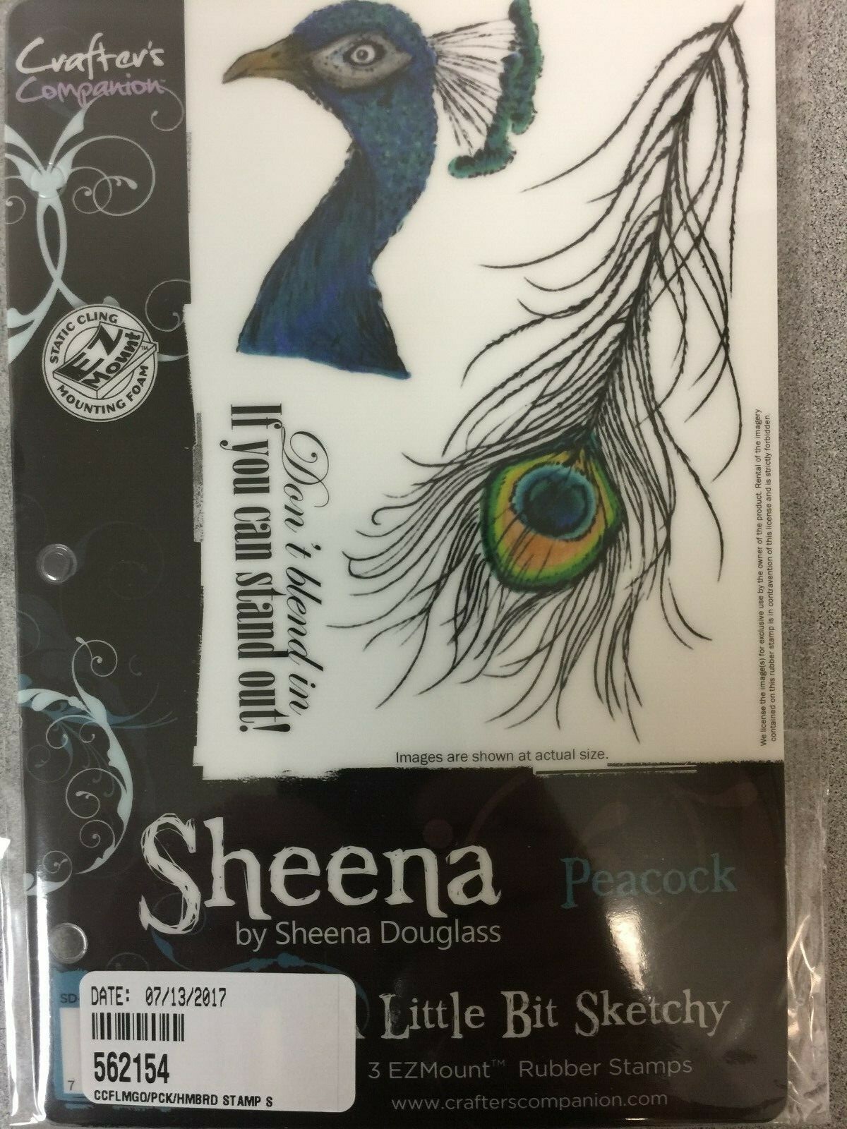 New Sheena Douglass - A Little Bit Sketchy - 3 EZ Mount Rubber Stamps Peacock