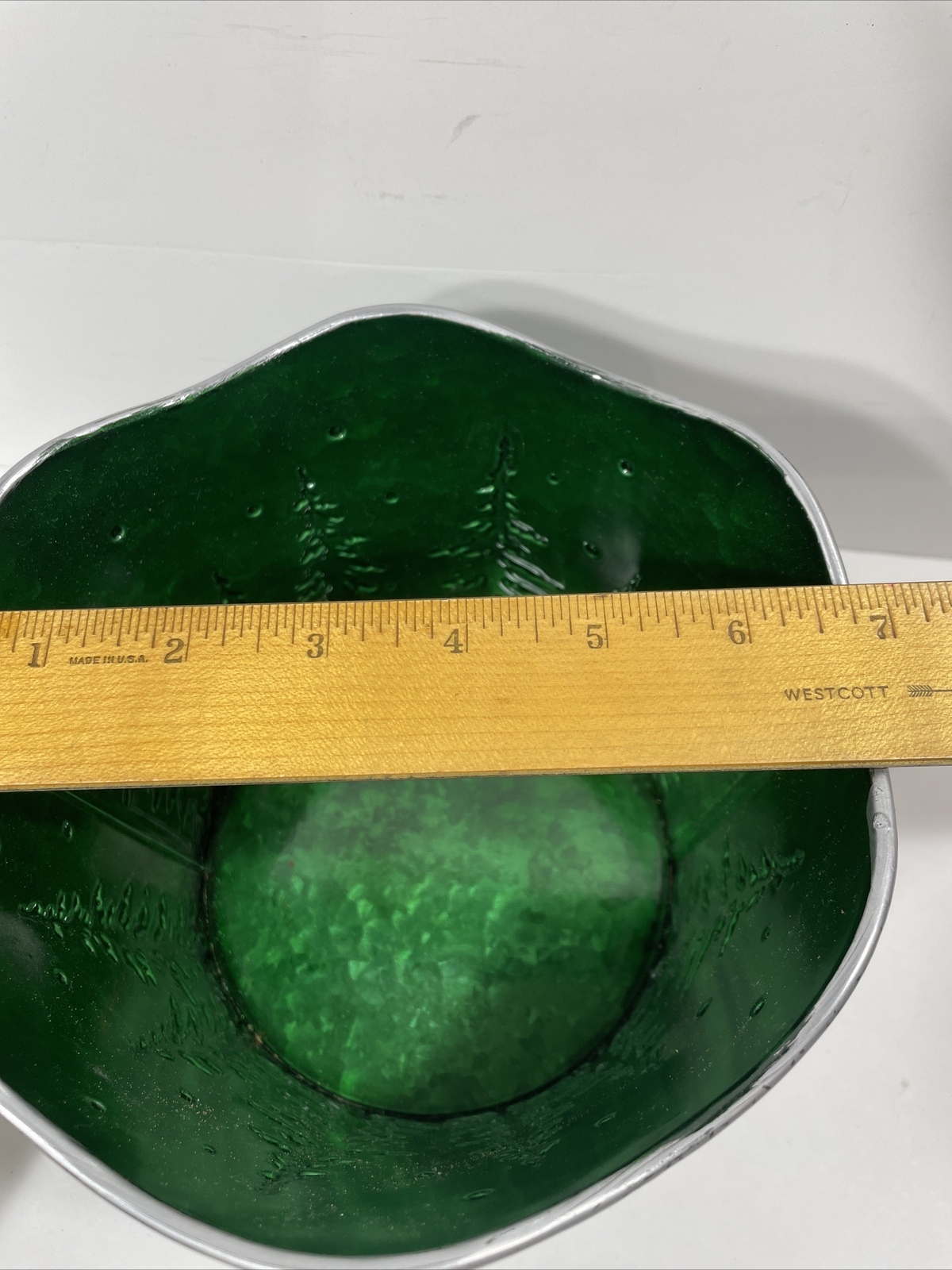 Rustic Forest Green Evergreen Tree Metal Ring Handled Bucket Pail Basket Decor