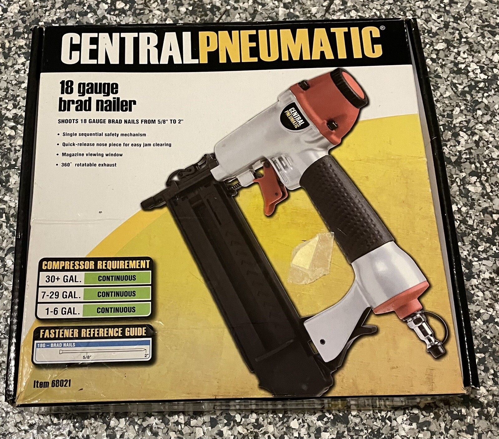 Central Pneumatic 18 Gauge Brad Nailer 68021 with 5000 Slight Head Brads