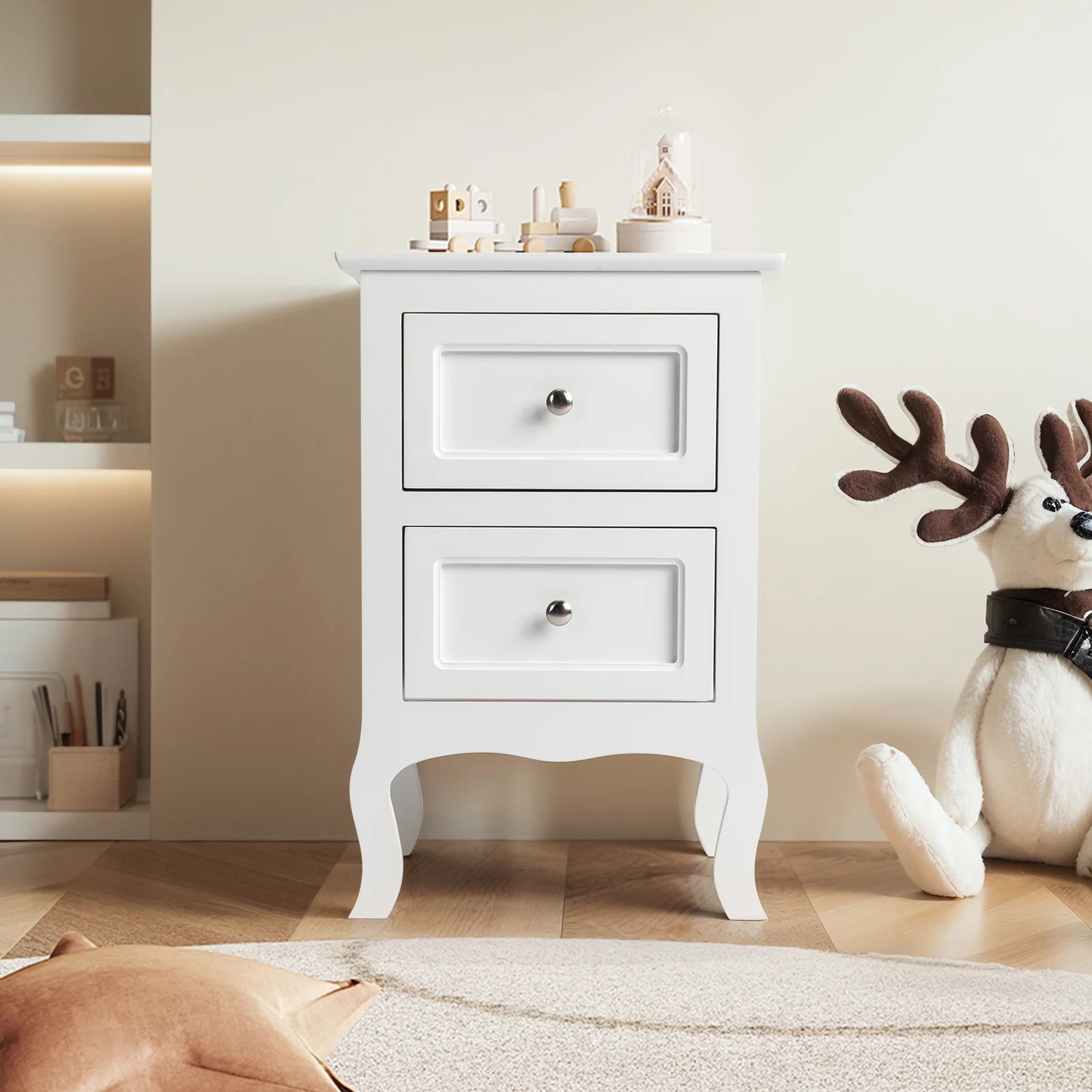 Set of 2 Nightstand, Side Table Night Table,White