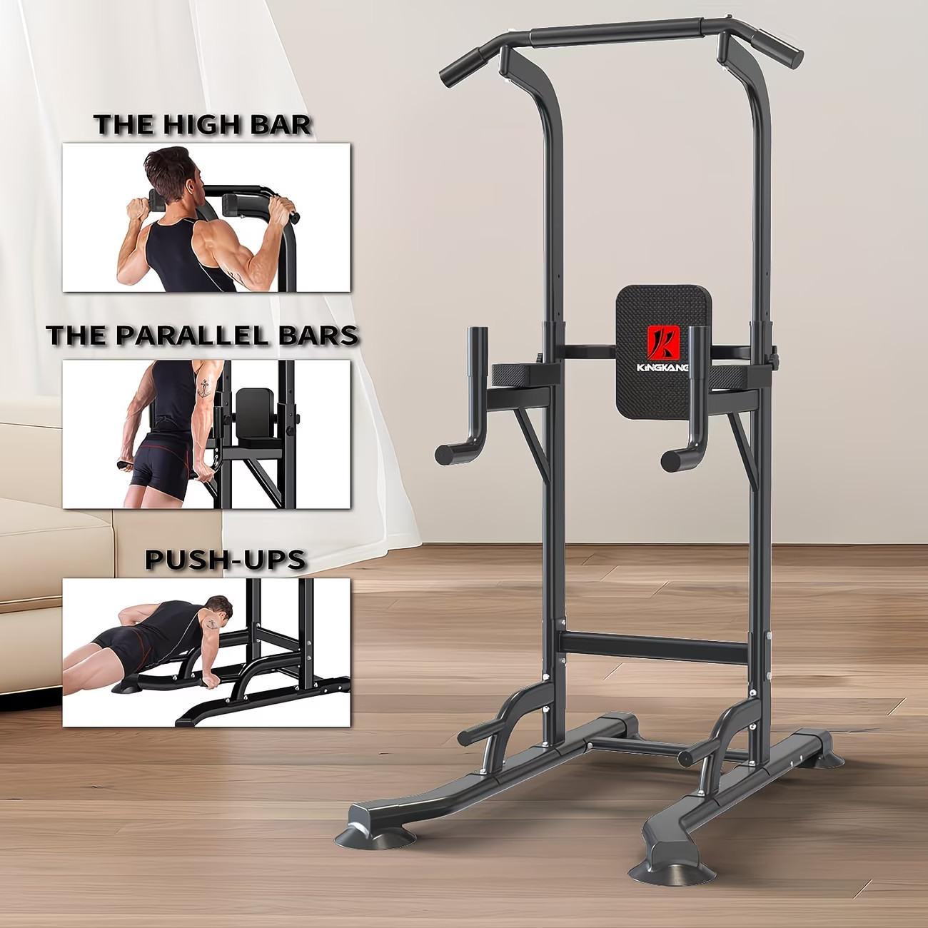 Adjustable Height Power Tower Dip Station,Multi-Functional Strength Training F