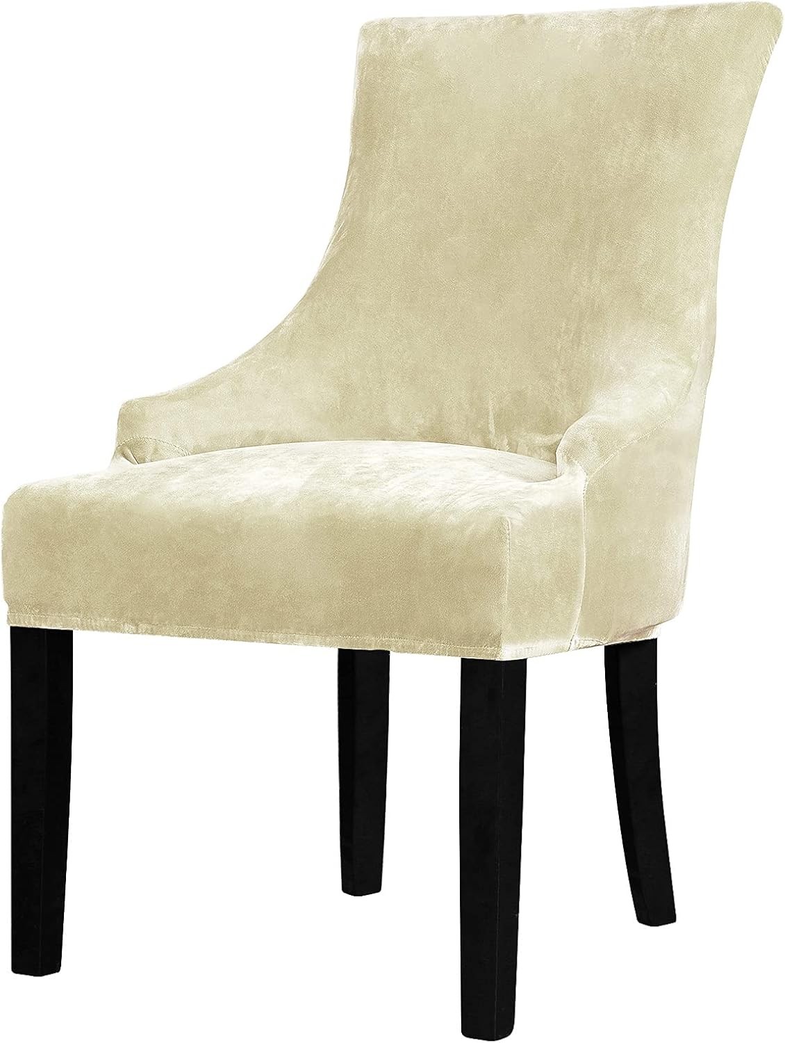 Lellen Velvet Stretch Wingback Chair Cover Slipcover - 1PC, 02 Cream