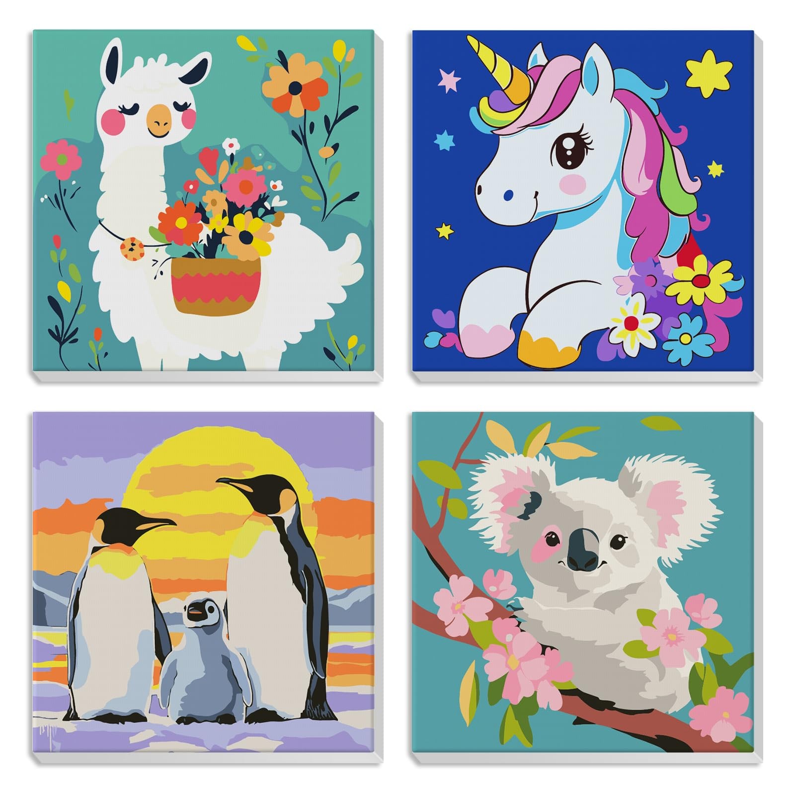 MXJSUA Framed 4 Pack Paint by Number for Kids, Cute Animals Animal-B
