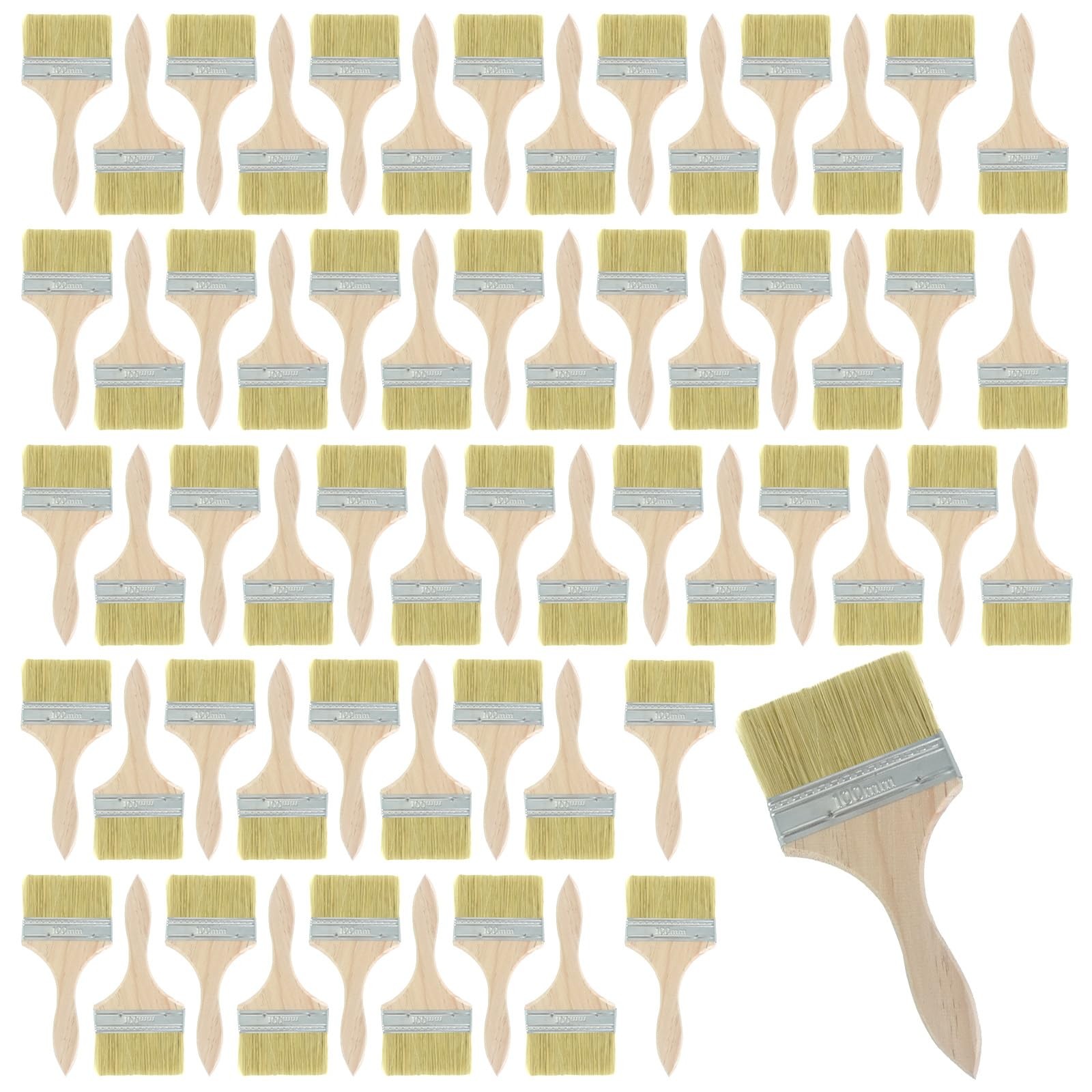 100 Pcs 4 Inch Paint Brushes Bulk with Wooden Handle Flat Art Applicators Nat...