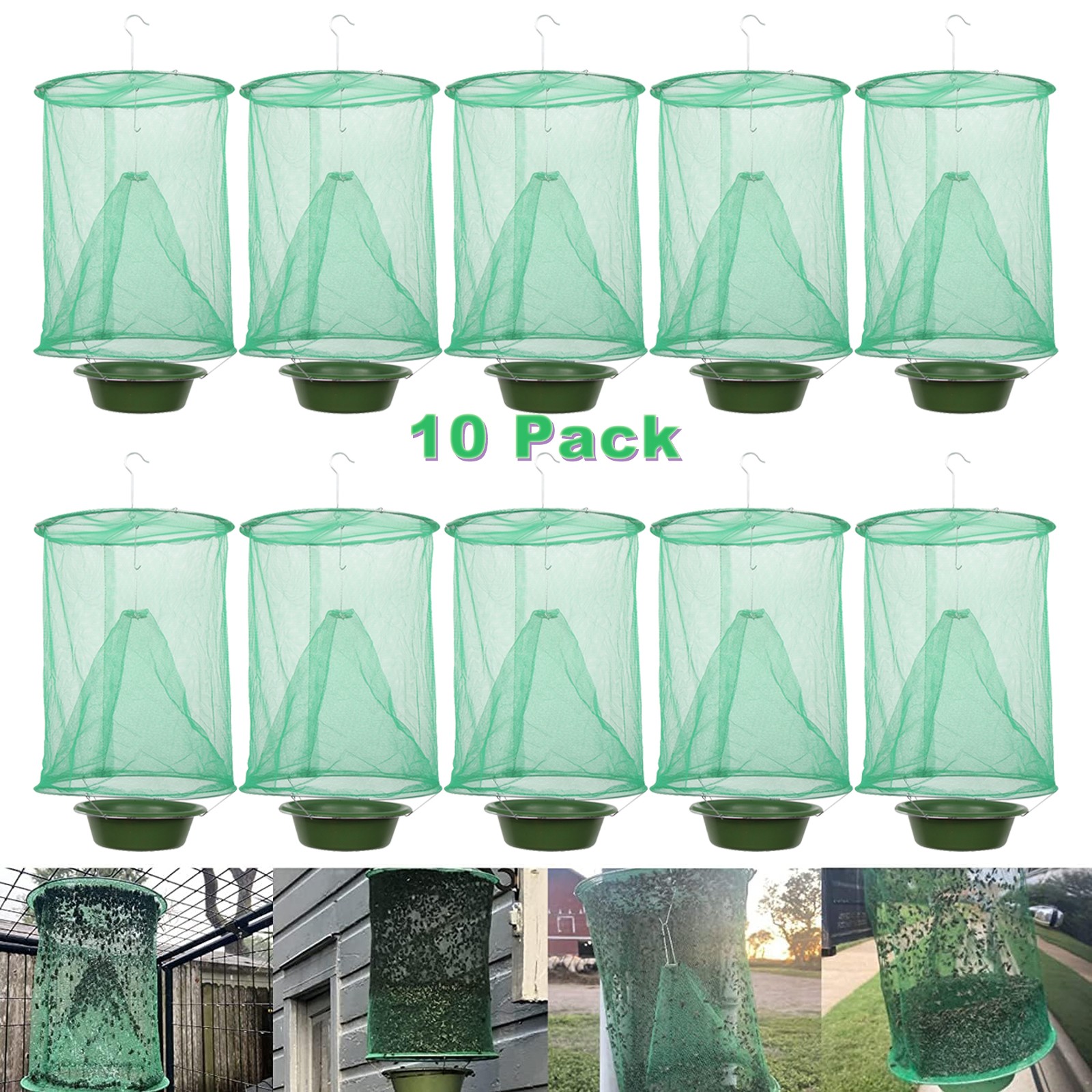 10 Pack Ranch Fly Traps Outdoor Hanging, Reusable Stable Fly Hunter Catcher Cage