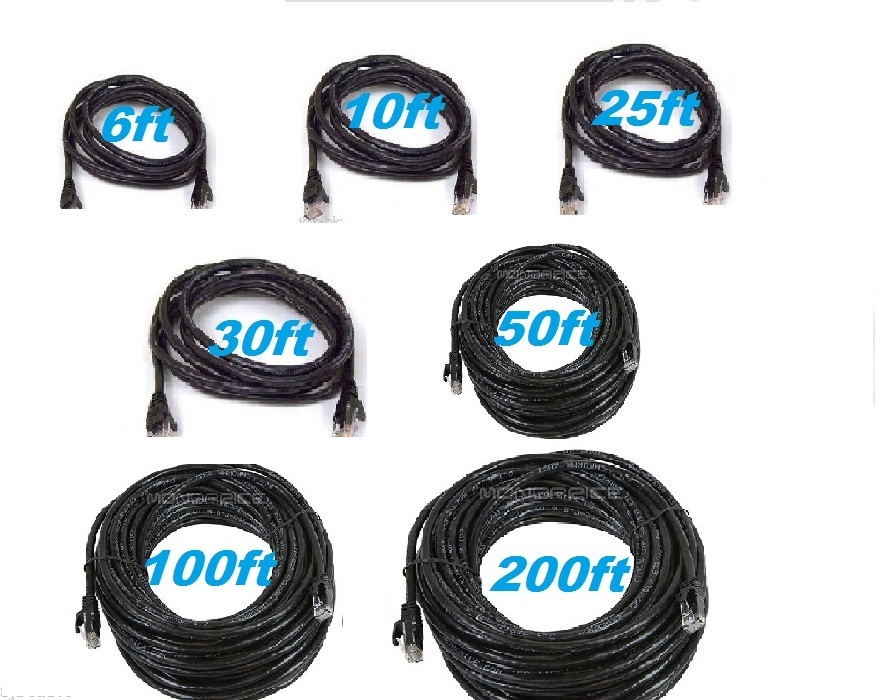 Cat 6 CAT6 Patch Cord Cable Ethernet Internet Network LAN RJ45 BLACK (3ft-200ft)