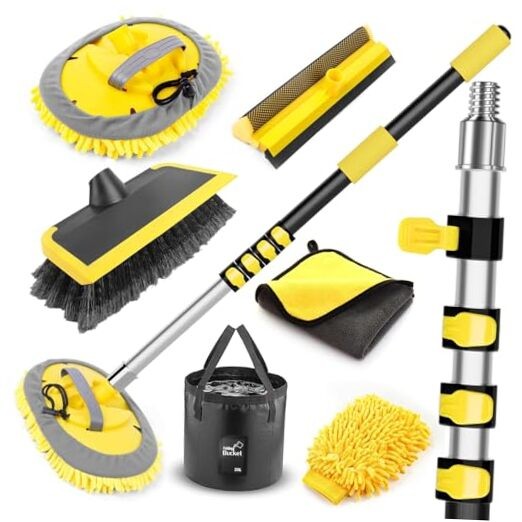144'' Car Cleaning Kits with Telescoping Pole, Collapsible Bucket, Chenille