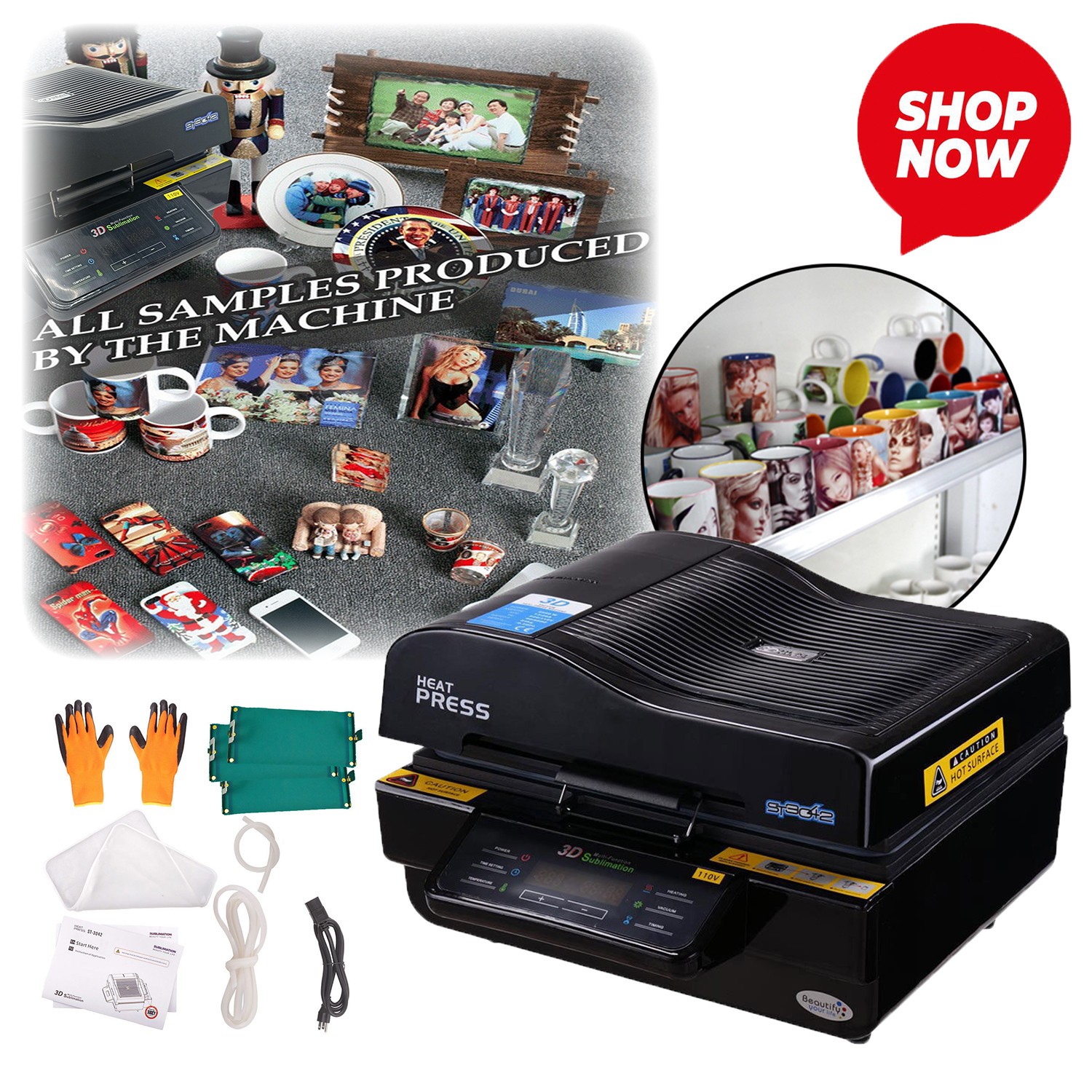 All in One 3D Vacuum Sublimation Heat Press Machine(Color Random) CE Certificate
