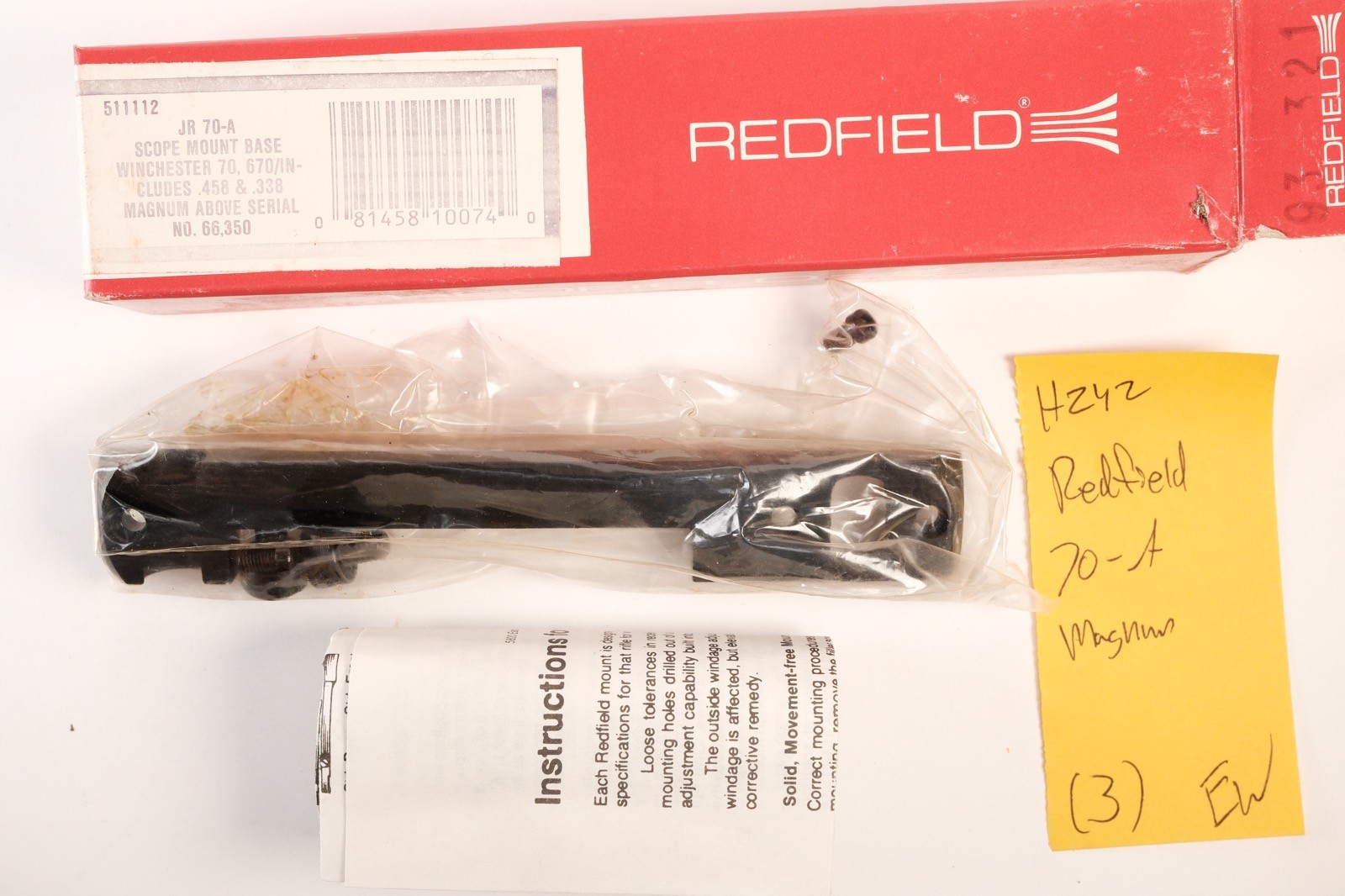 H249 Redfield JR Scope Mount Base 70-A  Winchester Model 70 Std & 458, 338 Mag.