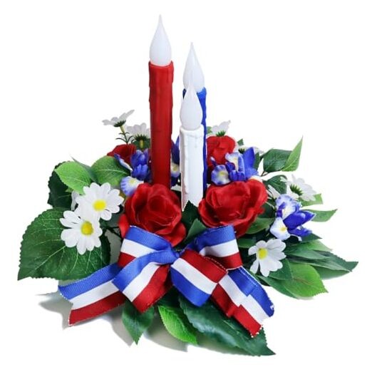 4th of July Decorations，Patriotic Table Decorations with LED Red White and Blue